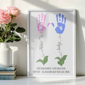 Personalisierter Muttertags-Handabdruck, Muttertagsblumen-Handstempelkunst, neue Mutter-Müttertagsgeschenke von Kindern, Geschenk für Mutter, Blumenstrauß
