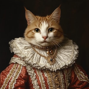 Royal Cat Portrait, Renaissance Pet Painting, Pet Memorial Gift, Personalized Cat Gift, Custom Pet Portrait, Funny Dog Portrait, Cat Print