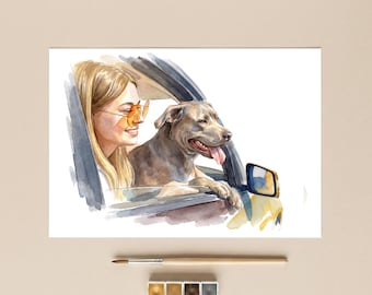 Custom Watercolor Portrait, People & Pet Memorial Art, Celebrating Your Special Moments, Pet Mom Gift