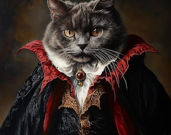 Custom Cat Portrait, Halloween Pet Painting from Photo, Royal Cat Portrait, Personalized Cat Art, Funny Cat Poster, Pet Costume Art