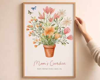Custom Family Birth Flower Print, Personalized Floral Bouquet, Birth Month Flower Art, Family Name Wall Decor, Meaningful Gift Idea