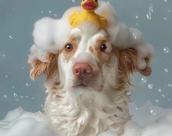 Funny Pet Bathroom Portrait, Custom Dog in Bathtub Print, Personalized Pet Poster, Funny Bathroom Wall Art