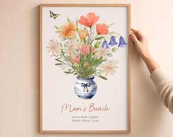 Family Birth Flower Print, Custom Family Garden Poster, Mother’s Day Gift for Mom, Family Bouquet Art, Bonus Mom Gift, Our Family Garden
