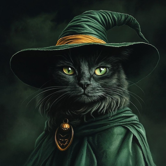 Custom Wizard Pet Portrait, Halloween Cat Art, Gothic Pet Portrait