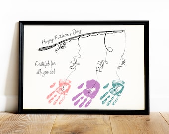Fishing Handprint Art for Dad, Personalized Fathers Day Print, Kids Handprint Gift, 1st Fathers Day Poster, Custom Gift from Baby