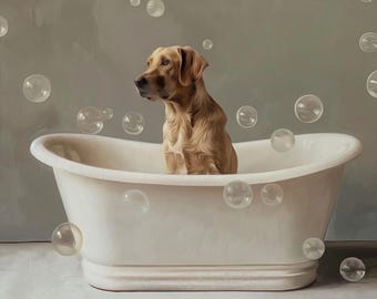 Ritratto personalizzato del cane in bagno da foto, divertente decorazione murale con animale domestico nella vasca da bagno o nel WC, regalo personalizzato per gli amanti dei cani
