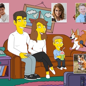 Simpsons portrait, The Simpson Family Portrait, Custom Simpson Drawing Art, Simpsons me Caricature Cartoon illustration, Mother's Day Gift