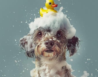 Personalized Pet Portraits with Pet Photos, Bathroom Wall Art, Personalized Pet Portrait Gifts, Custom Bathroom Dog Print, Bathroom Poster