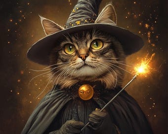 Custom Cat Portrait Halloween Theme, Wizard Pet Portrait from Photo Digital Download, Halloween Gift