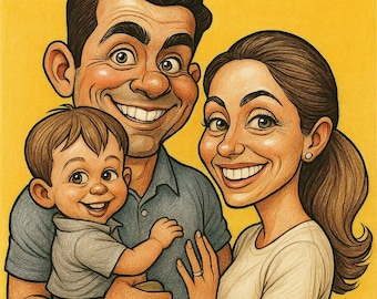 Funny Caricature Portrait from Photo, Custom Caricature Drawing, Couple Family Comic Portrait, Anniversary Gift, Personalized Sketch