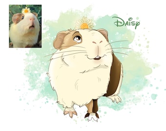 Retrato de cobaya a partir de una foto, arte digital personalizado para mascotas pequeñas, ilustración personalizada de mascota, regalo para dueños de cobayas.