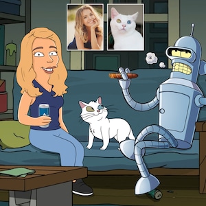 Retrato de Futurama a partir de una foto, hazme un retrato de dibujos animados al estilo de Futurama, idea de regalo divertida, retrato personalizado, retrato de pareja personalizado