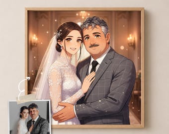 Custom Anime Portrait from Photo, Father Daughter Anime Art, Personalized Fathers Day Gift, Anime Wedding Illustration