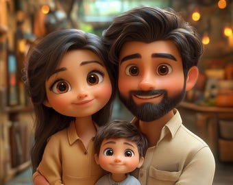 Cartoon Portrait, 3D Family Cartoon Style, Cartoon Illustrations Portrait, Custom Draw from Photo, Couple, Family, Anniversary Birthday Gift