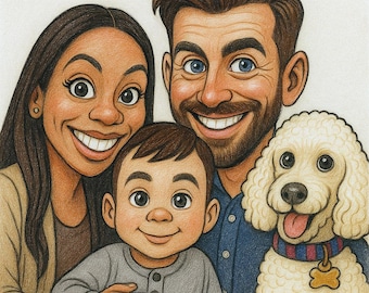 Personalized Family Caricature Portrait, Custom Digital Art From Photo, Commissions Portrait