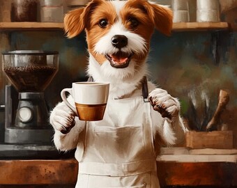 Custom Dog Portrait Coffee Wall Art, Jack Russell Terrier Painting, Funny Pet Portrait from Photo, Custom Pet Art Gift Idea, Dog Lover Decor