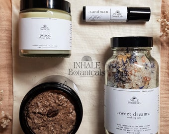 Set de regalo para relajación, sales de baño de lavanda, roll-on de aromaterapia, caja de spa
