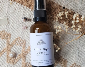 White Sage & Quartz Sacred Space Mist, Aromatherapy, Smudge Spray (50ml)