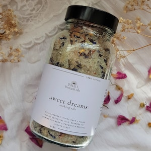 Sweet Dreams Soaking Salt, Bath Salt bottle, Sleep, Epsom, Bath potion, Calming bath, Soothing, Clary Sage, Bathing Ritual, Vegan