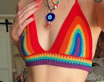 LGBTQ Pride Crochet Crop Top, Handmade Rainbow Pride Month Crop Top, 2-5 Days Delivered, Unisex Pride Month Crop Top, Crochet Crop Top