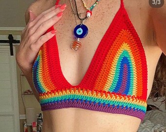 Haut court au crochet Fierté LGBTQ, haut court fait main pour le mois de la Fierté arc-en-ciel, livraison 2 à 5 jours, haut court unisexe pour le mois de la Fierté, court au crochet