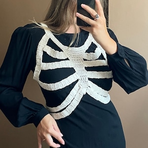 Crochet Skeleton Top, Grunge Fairycore Goth Top, Skeleton Corset, Crochet Bone Corset, Rib Cage Corset, Crochet Skull Top, Halloween Top