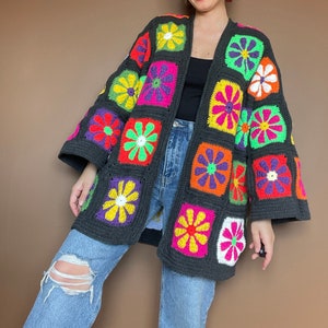 Crochet Floral Cardigan, Handmade Daisy Oversized Cardigan, Winter Boho Cardigan, Bhava's Style Cardigan, Winter Warm Cardigan, Vintage Top