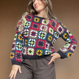 Crochet Granny Square Sweater, Handmade Granny Square Pullover, Crochet Patchwork Sweater, Handmade Unisex Sweater, Vintage Sweaters