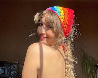 Crochet Pride Month Bandana, Unisex Rainbow Headband, Colorful Head Band Bandana, Pride Month Bandana, Colorful Pride Hair Accessories