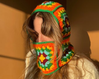 Crochet Balaclava, 8 Different Colors Unisex Balaclava, Mother&#39;s Day Gift, Granny Square Colorful Balaclava, Women Balaclava, Winter Warm