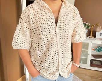 Crochet Shirt, Cream Unisex Shirt, Crochet Shirt for Men, Crochet Shirt for Women, Vintage Summer Shirt, Handknit Shirt, Beach Shirt - Etsy Crochet Shirt, Cream Unisex Shirt, Crochet Shirt for Men, Crochet Shirt for Women, Vintage Summer Shirt, Handknit Shirt, Beach Shirt - Etsy