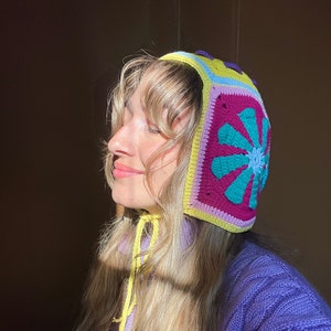 Crochet Balaclava, Daisy Colorful Balaclava, Handmade Floral Design Bonnet, Bhava Style Balaclava, Winter Warm Hat, Floral Hat