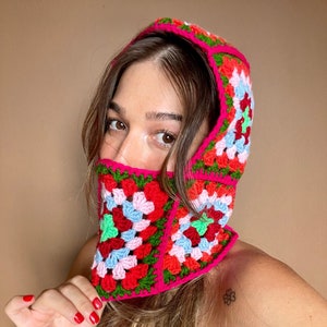 Crochet Balaclava, 2 Different Colors Unisex Balaclava, Mother's Day Gift, Granny Square Colorful Balaclava, Women Balaclava, Winter Warm