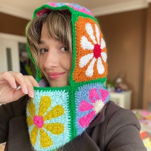 Crochet Balaclava, Daisy Colorful Balaclava, Handmade Floral Design Balaclava, Bhava Style Balaclava, Winter Warm Hat, Floral Hat
