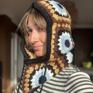 Crochet Balaclava, Evil Eye Granny Square Balaclava, Warm Balaclava, Warm Winter Hat, Women Balaclava, Handmade Balaclava