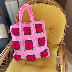 Gift for Doughter Crochet Charm Tote Checkered Shoulder Bag 