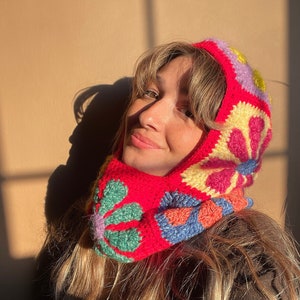 Crochet Balaclava, Daisy Colorful Balaclava, Handmade Floral Design Balaclava, Bhava Style Balaclava, Winter Warm Hat, Floral Design Hat