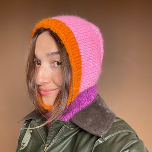 手編みのバラクラバ、手編みのスキーマスク、暖かい冬用帽子、モヘアの心地よいマスク、カラフルな暖かい帽子、ヴィンテージ帽子、ボヘミアン帽子、ネックイヤーウォーマー