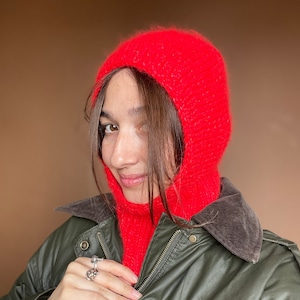 手編みのバラクラバ、手編みのスキーマスク、暖かい冬用帽子、モヘアの心地よいマスク、カラフルな暖かい帽子、ヴィンテージ帽子、ボヘミアン帽子、ネックイヤーウォーマー