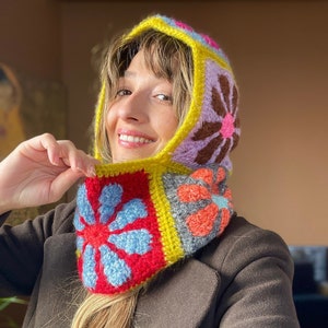 Crochet Balaclava, Daisy Colorful Balaclava, Handmade Floral Design Balaclava, Bhava Style Balaclava, Winter Warm Hat, Floral Hat