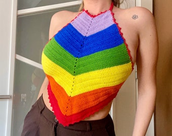 Gehaakte regenboogtop met halter, LGBTQ+ Pride Festival-gewas