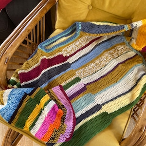 Crochet Colorful Sweater, Striped Patchwork Sweater, Big Sleeves Warm ...