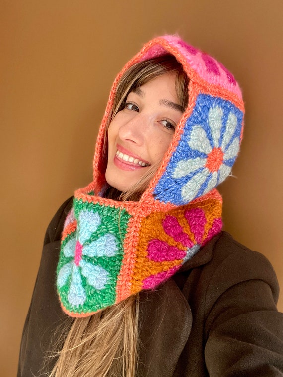 Crochet Daisy Balaclava: Wool Boho Floral Hood, Handmade  display picture 2
