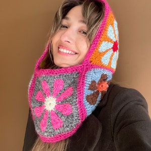 Crochet Balaclava, Daisy Colorful Balaclava, Handmade Floral Design Balaclava, Bhava Style Balaclava, Winter Warm Hat, Floral Hat