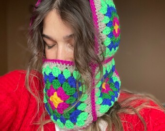 Crochet Colorful Balaclava for Women, 4 Different Colors Balaclava, Valentines Day Gift, Warm Winter Hat, Bhava's Style Boheme Unisex Hat