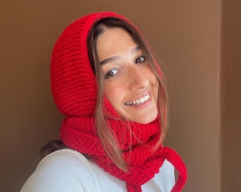 Handmade Cotton Knit Sophie Hood Scarf: Cozy Winter Hooded Shawl, Winter Head Cover