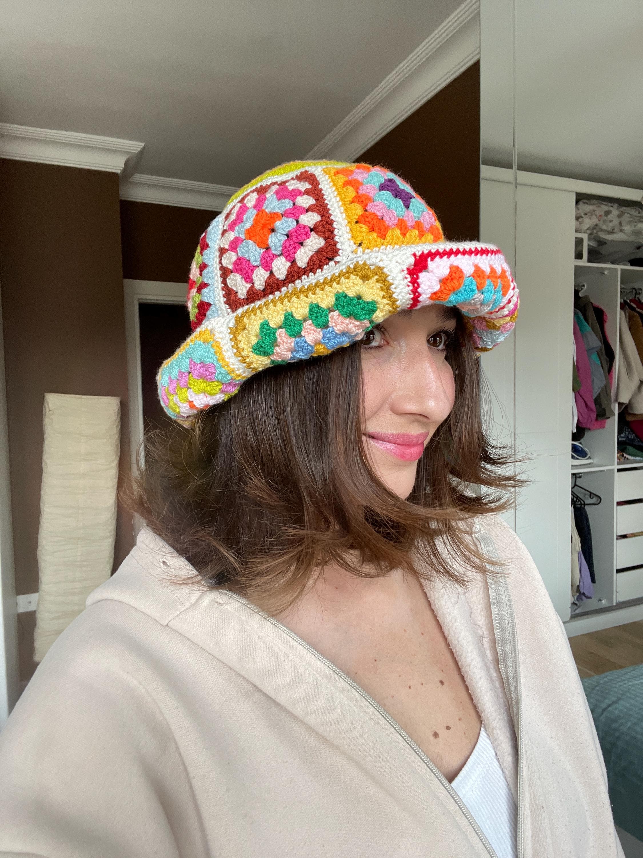 Anthropologie Colorful Granny Square Crochet Bucket Hat New Without Tags! Granny Square Bucket Hat Crochet Pattern – Flower Patch  main image 3