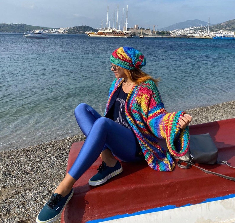 Rainbow cardigan handmade long sleeve