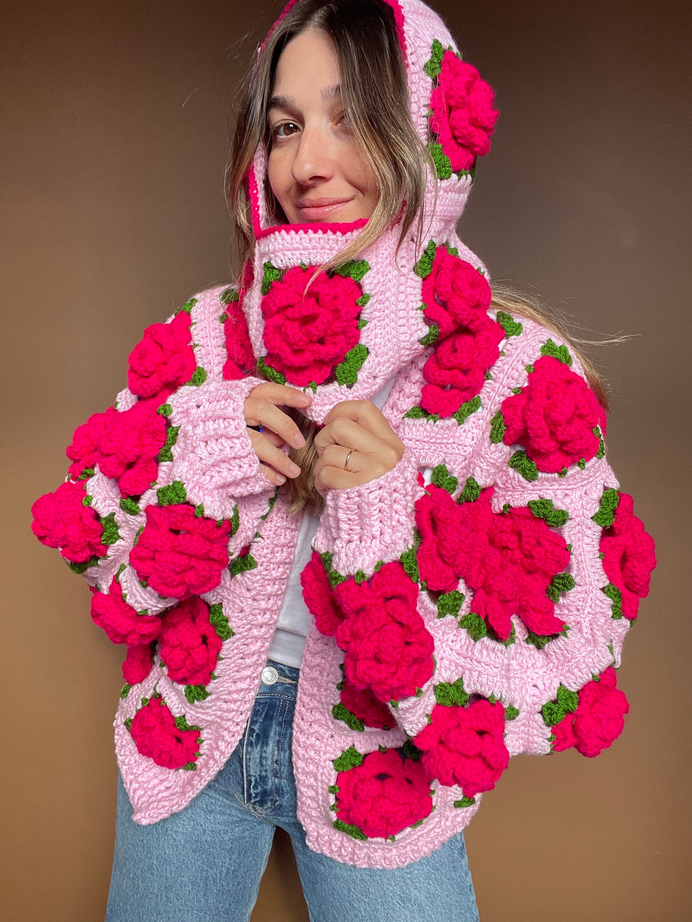 Crochet Jumbo Rose Cardigan, Black Granny Square Cardigan, Bhava's Style Crochet Rose Chunky Cardigan, Red Rose Cardigan, Winter Cardigan - Etsy Crochet Jumbo Rose Cardigan, Black Granny Square Cardigan, Bhava's Style Crochet Rose Chunky Cardigan, Red Rose Cardigan, Winter Cardigan - Etsy