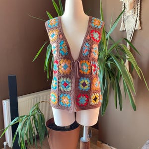 Granny Square Vest, Boho Crochet Vest, Handmade Vests, Festival Hippie Vest, Hand Crocheted Vest, Gift to Her, Hand knit Gift, Vintage Vest